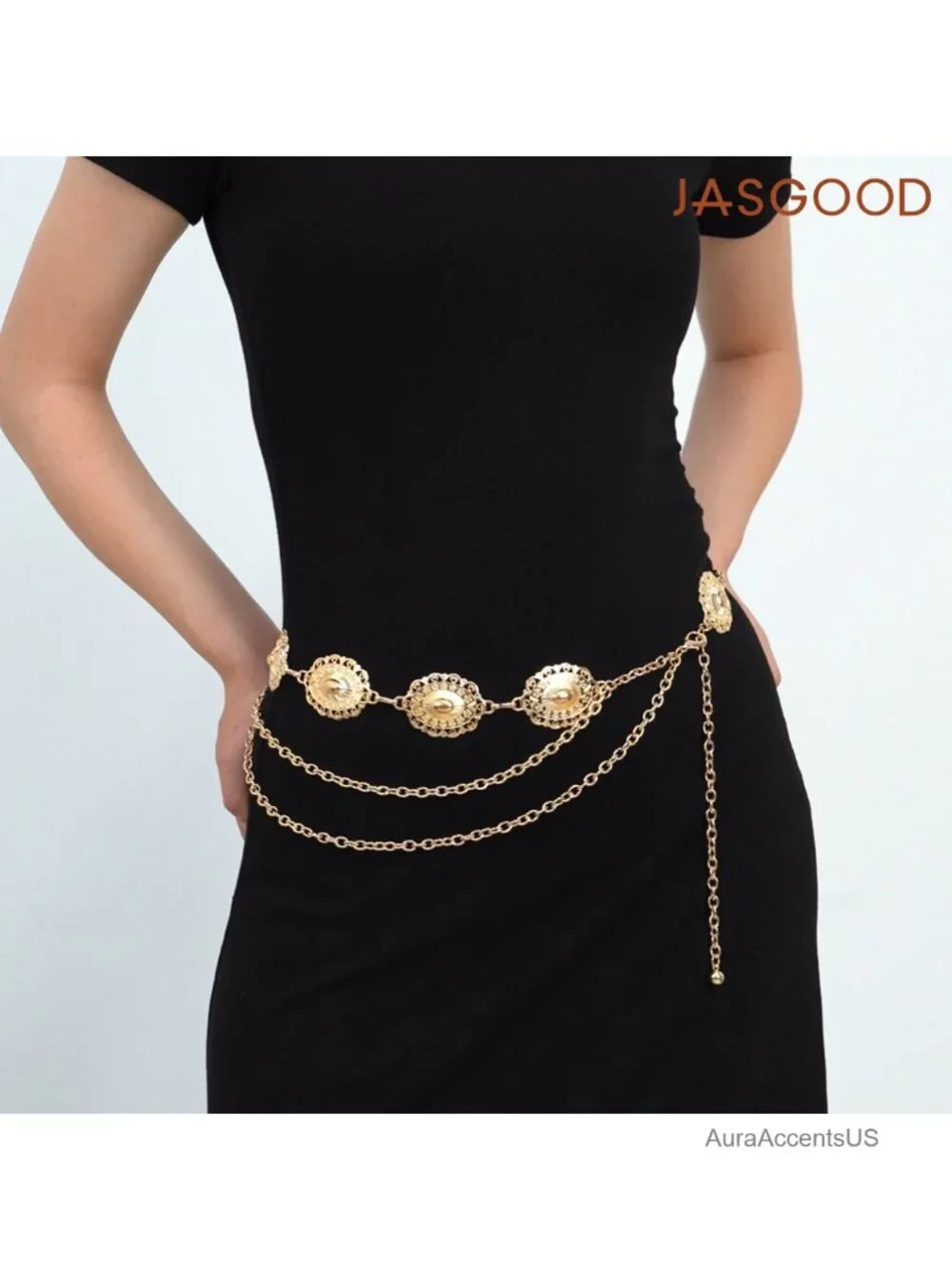 Vintage Western Boho Concho Chain Belt for Women Dresses Jeans Concert Outfit